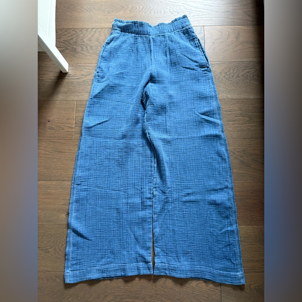 Gap High Rise Crinkle Gauze Wide-Leg Pants Denim Blue - Picture 2 of 4